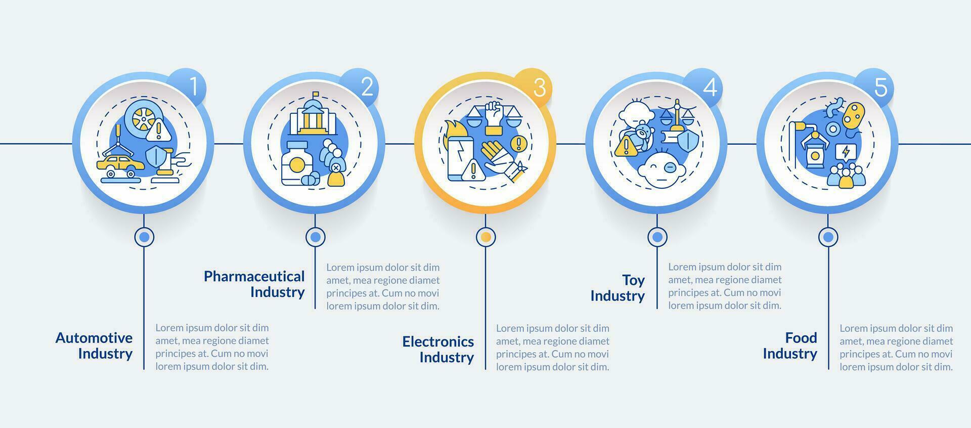 2D product liability vector infographics template with multicolor linear icons concept, data visualization with 5 steps, process timeline chart.