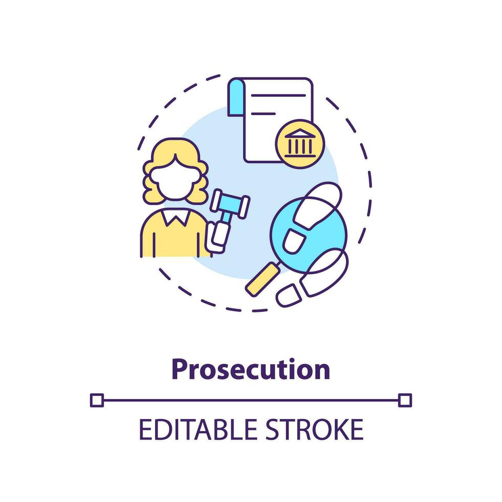 Prosecution concept icon. Accused of crime. Lawsuit. Justice system abstract idea thin line illustration. Isolated outline drawing. Editable stroke vector