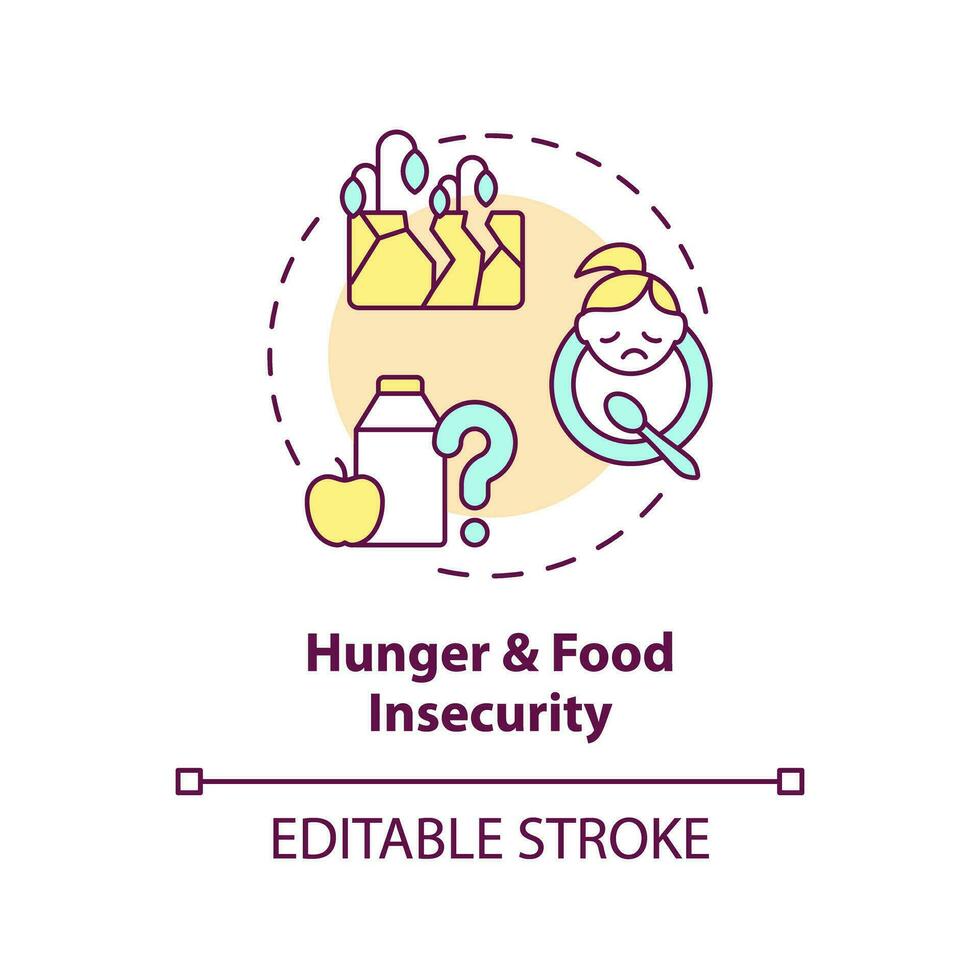 Hunger and food insecurity concept icon. Starvation. Social injustice example abstract idea thin line illustration. Isolated outline drawing. Editable stroke vector