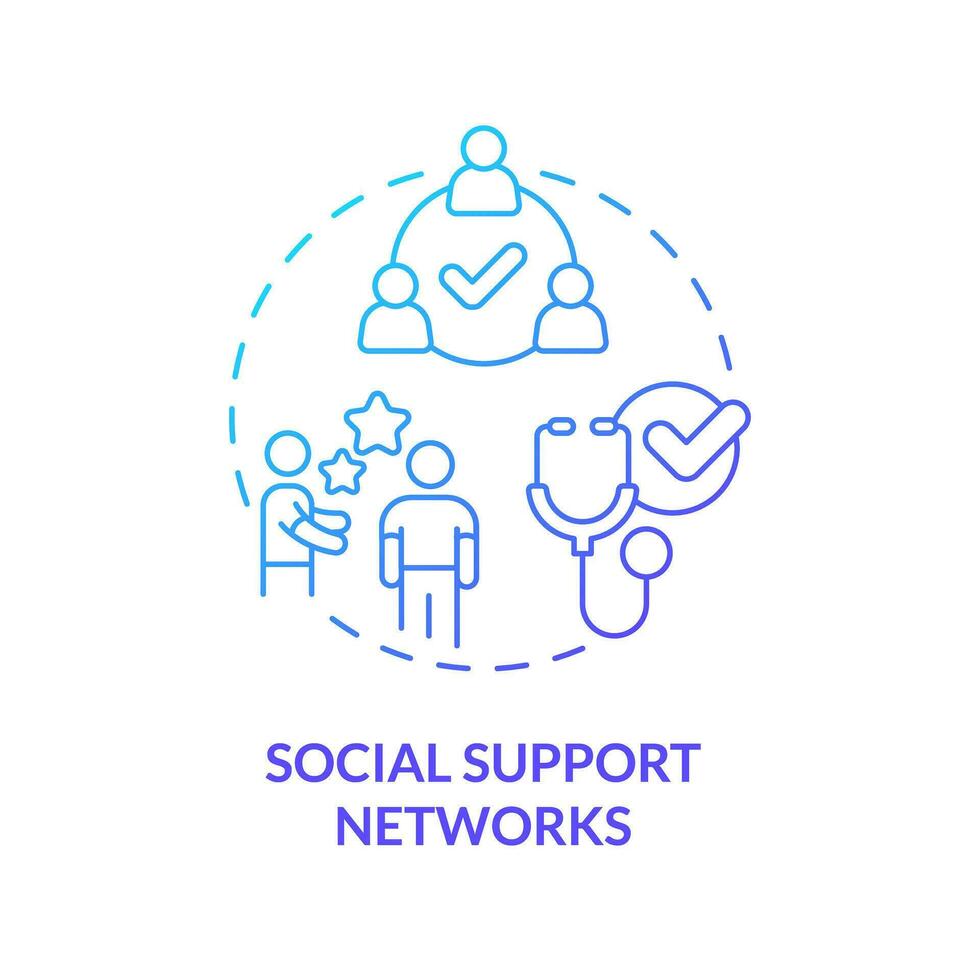Social support networks blue gradient concept icon. Promote good health and prevent illness. Public determinant of health abstract idea thin line illustration. Isolated outline drawing vector