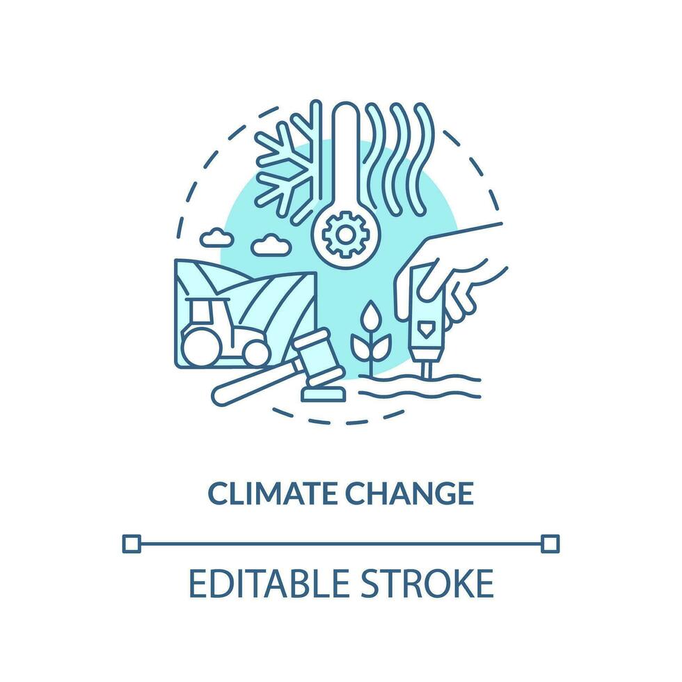 Climate change turquoise concept icon. Environment. Agriculture policy objective abstract idea thin line illustration. Isolated outline drawing. Editable stroke vector