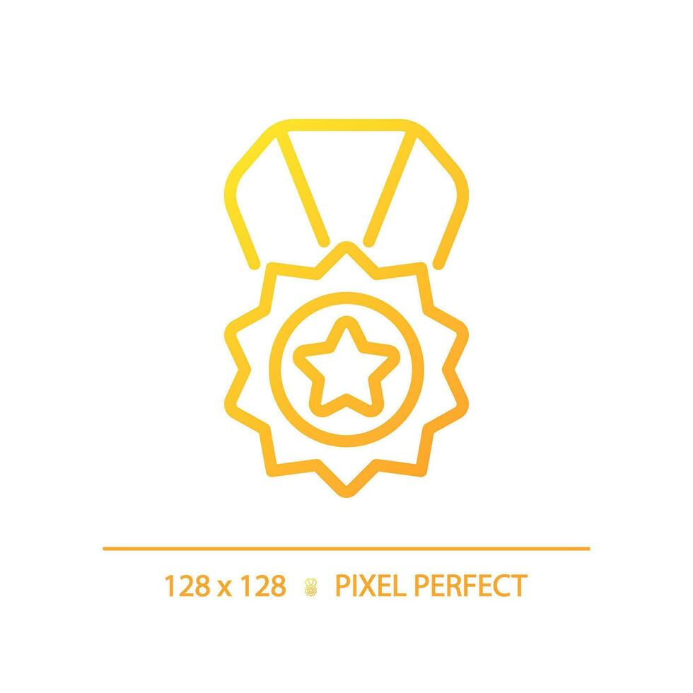 Medal pixel perfect gradient linear vector icon. Reward for high quality service. Product rating performance. Thin line color symbol. Modern style pictogram. Vector isolated outline drawing