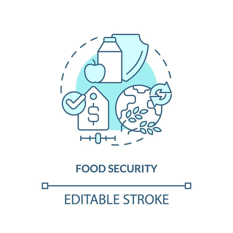 Food security turquoise concept icon. Nutrition products. Agriculture policy concern abstract idea thin line illustration. Isolated outline drawing. Editable stroke vector
