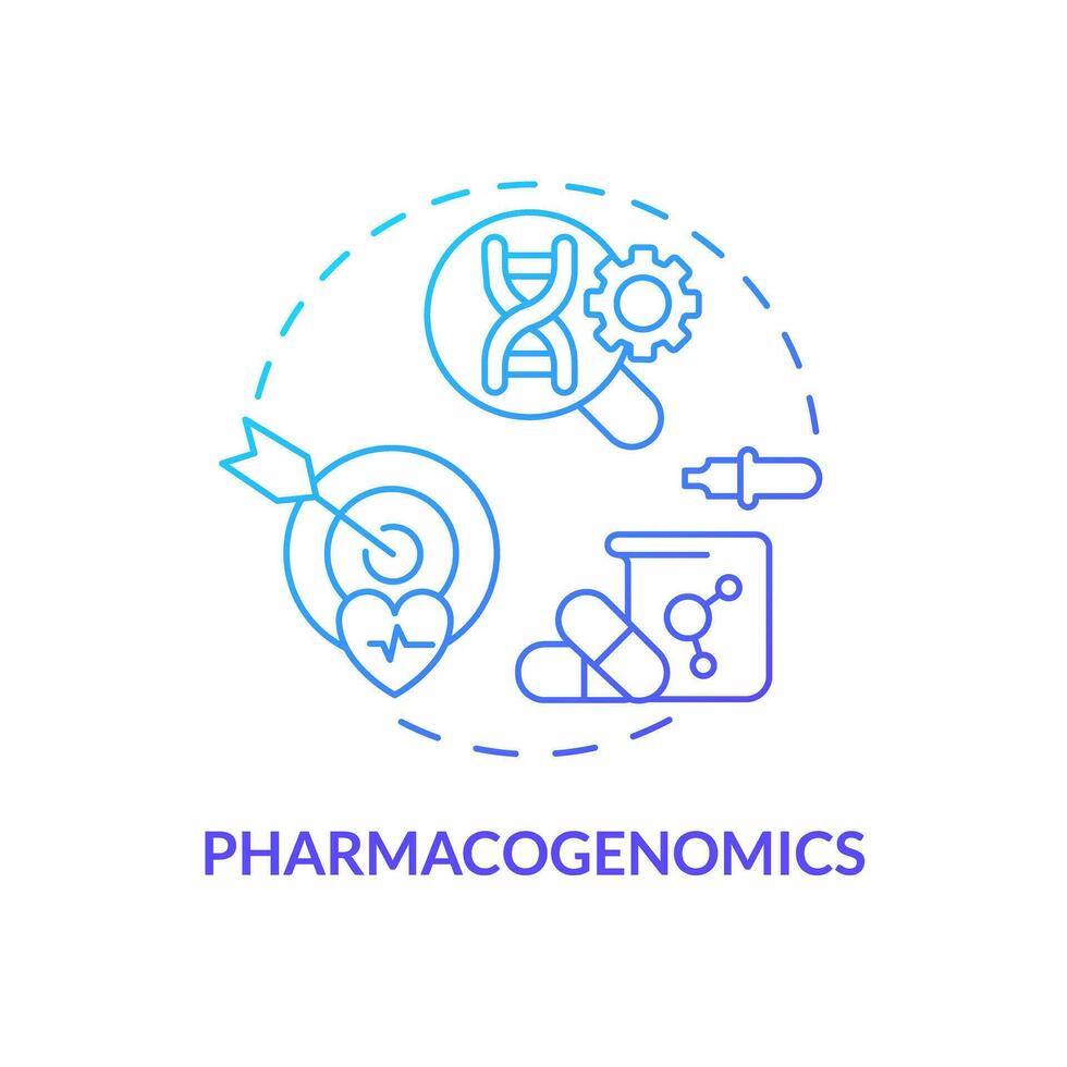 Pharmacogenomics blue gradient concept icon. Genes affect on responding to medications. Healthcare innovations. Genomic medicine abstract idea thin line illustration. Isolated outline drawing vector