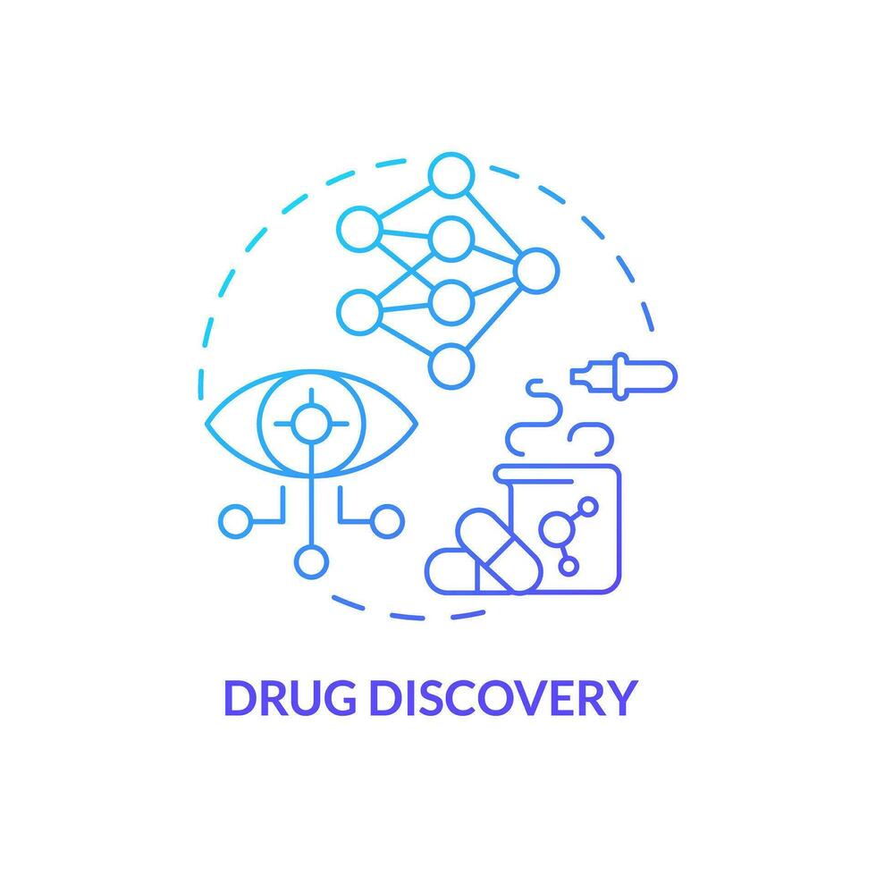 Drug discovery blue gradient concept icon. Identification of new targets for pharmacy development. AI and ML in precision medicine abstract idea thin line illustration. Isolated outline drawing vector