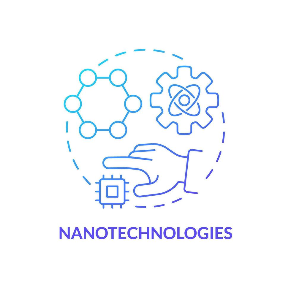 Nanotechnologies blue gradient concept icon. Robotizing treatment process. Delivering medication to cells. Technological advance abstract idea thin line illustration. Isolated outline drawing vector