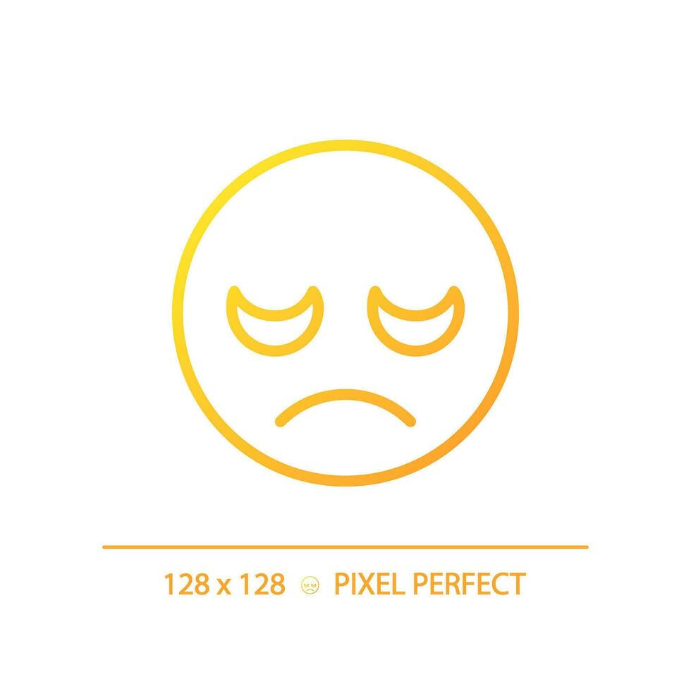 Disappointed emoji pixel perfect gradient linear vector icon. Displeased client feedback. Negative reaction on product. Thin line color symbol. Modern style pictogram. Vector isolated outline drawing