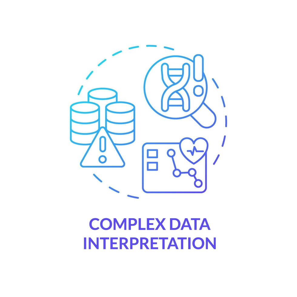 Complex data interpretation blue gradient concept icon. Potential mistakes in research. Precision medicine challenge and limitation abstract idea thin line illustration. Isolated outline drawing vector