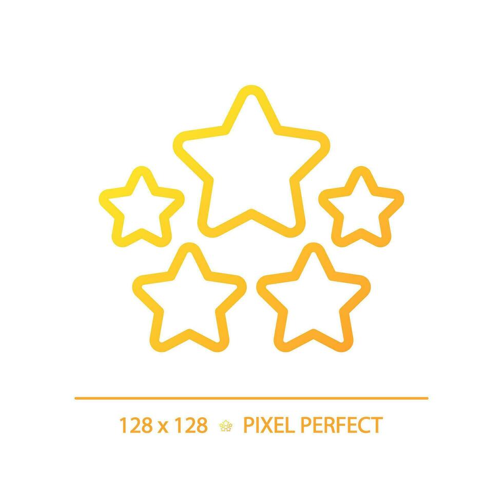 Five stars pixel perfect gradient linear vector icon. High rating of company products. Customer feedback about service. Thin line color symbol. Modern style pictogram. Vector isolated outline drawing