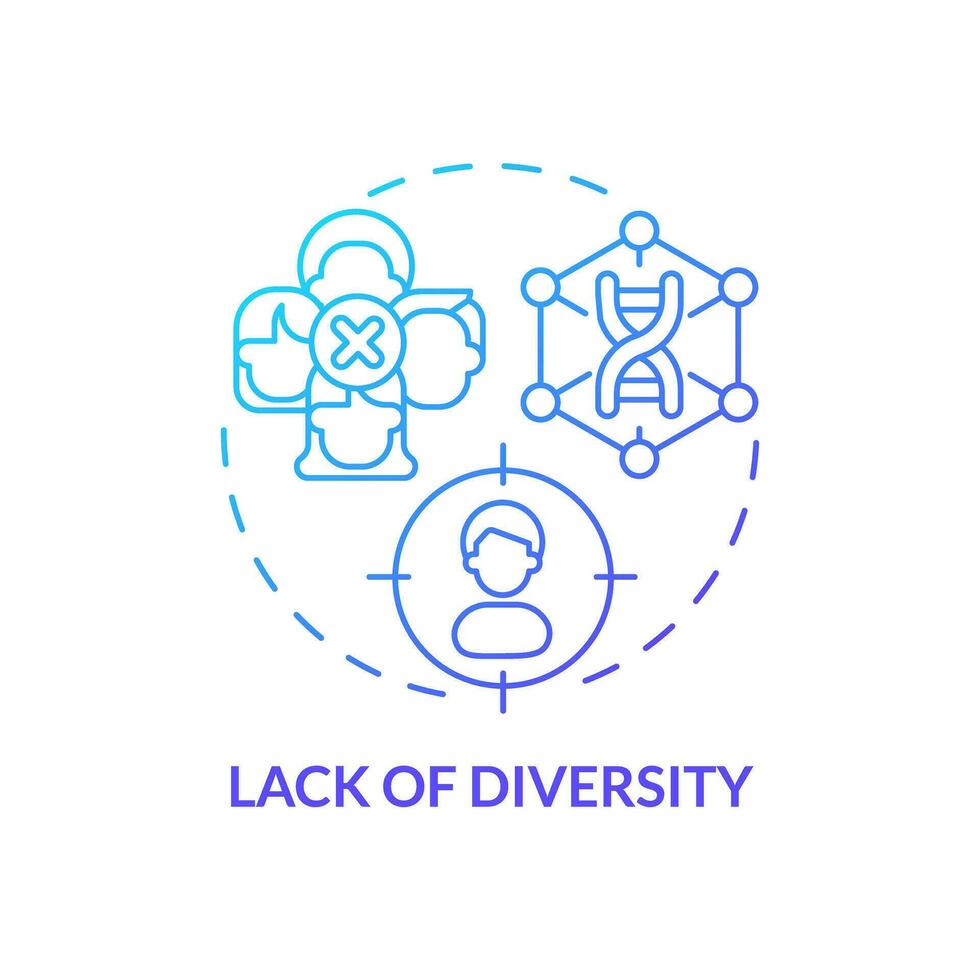 Lack of diversity blue gradient concept icon. Providing research in limited population group. Precision medicine challenge abstract idea thin line illustration. Isolated outline drawing vector