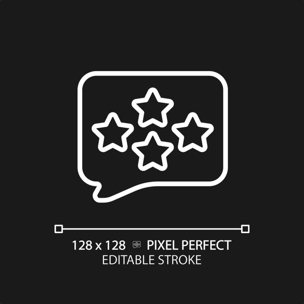 Comment with assess pixel perfect white linear icon for dark theme. Writing feedback about customer service. Business rating. Thin line illustration. Isolated symbol for night mode. Editable stroke vector