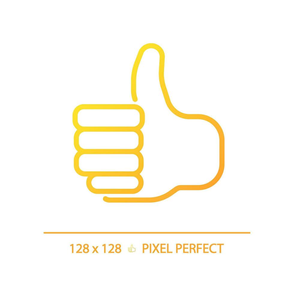 Thumb up pixel perfect gradient linear vector icon. Showing positive attitude with gesture. Like for service rating. Thin line color symbol. Modern style pictogram. Vector isolated outline drawing