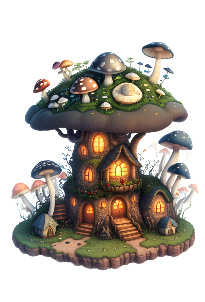 Mushroom House PNG Transparent Background Ai Generative