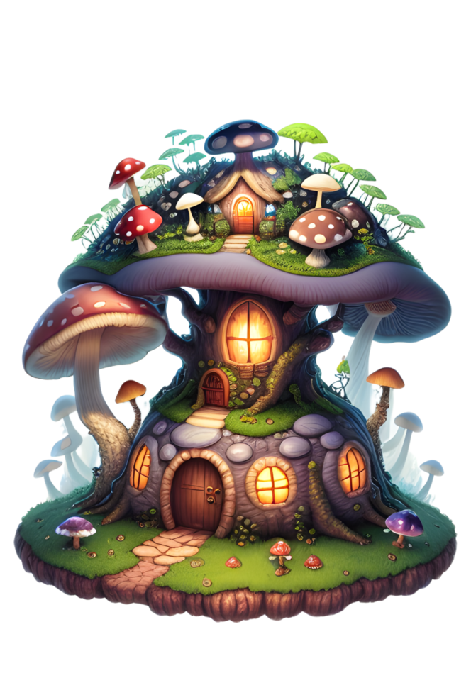 Mushroom House PNG Transparent Background Ai Generative