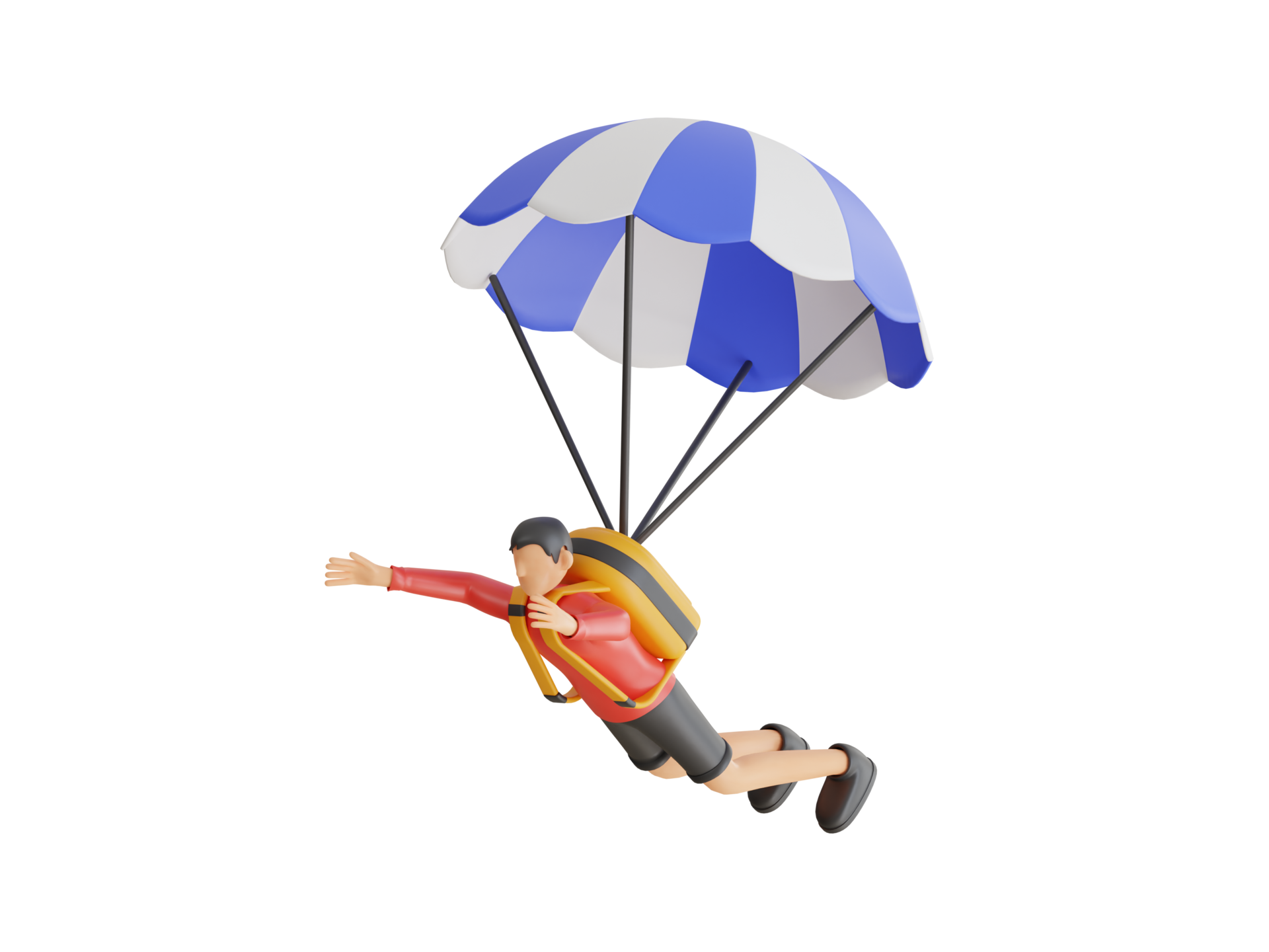 3D Illustration of Man enjoying Parachute ride. Man Riding Parachute