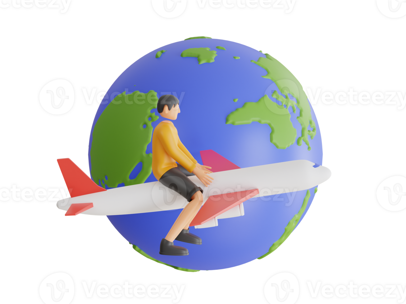 3d illustration of travel around the world by plane. traveling by plane. Travel by plane. World Travel png