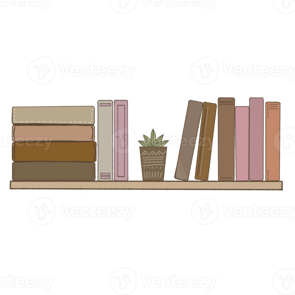 Row of Books on Hanging Shelf Illustration png