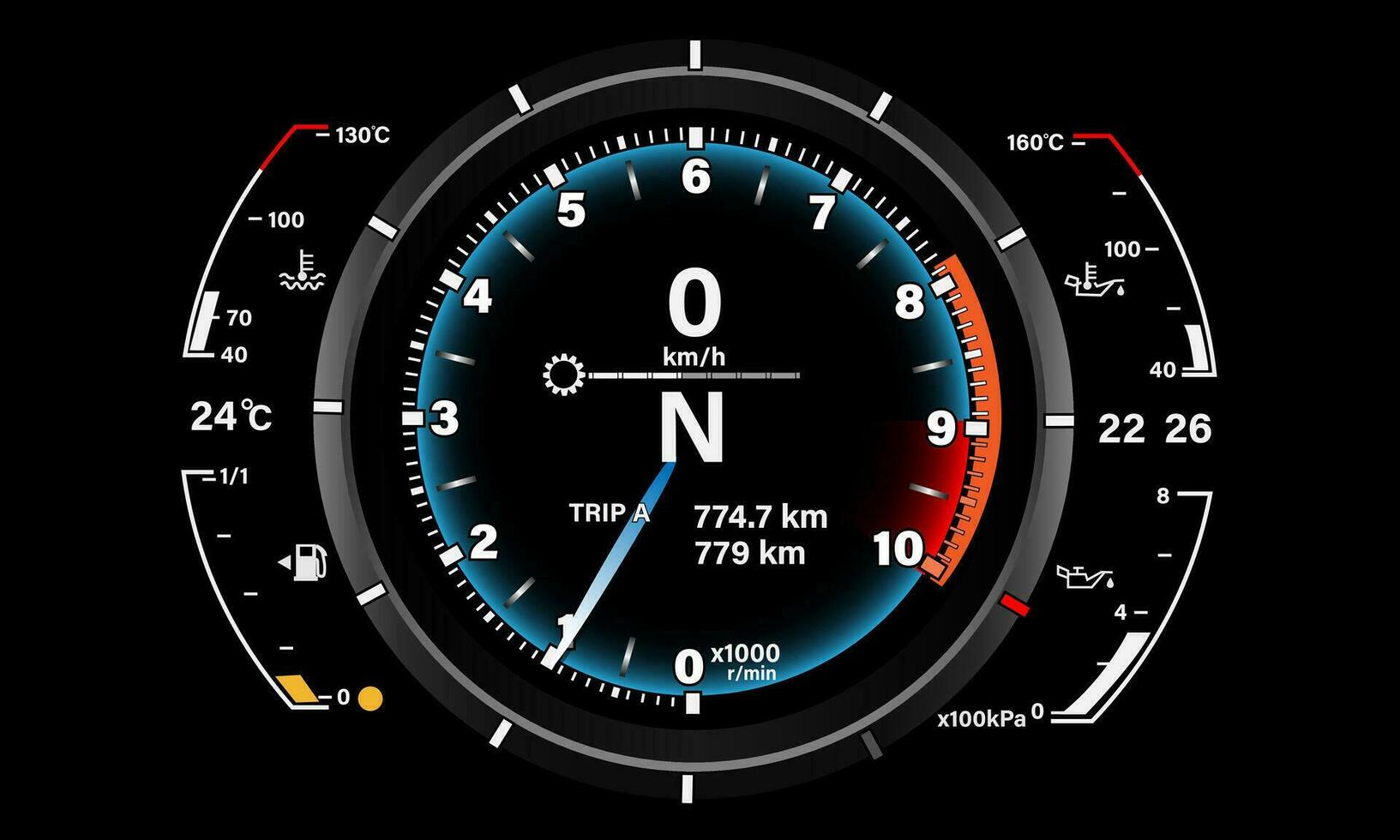 Car dashboard speedmeter technology design modern futuristic on boack background vector