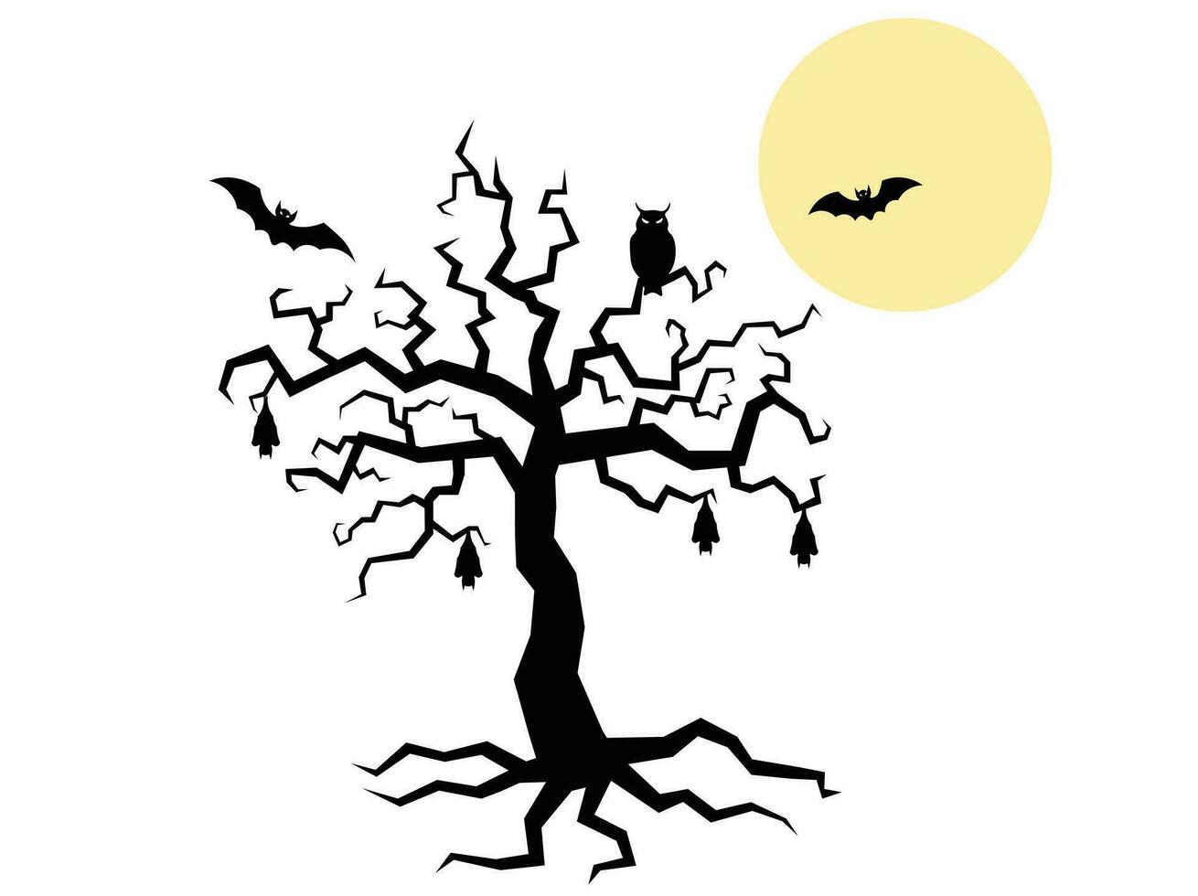 Halloween tree silhouette illustration vector in cartoon style on white background. Halloween element. Halloween concept.