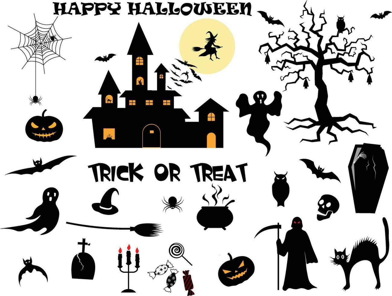 Halloween set illustration vector in cartoon style. Happy halloween. Halloween elements