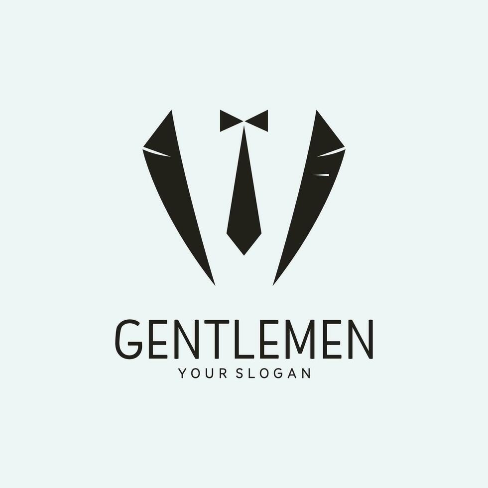 Tuxedo Suit Logo Template with Bow Tie For Men's Fashion. vector