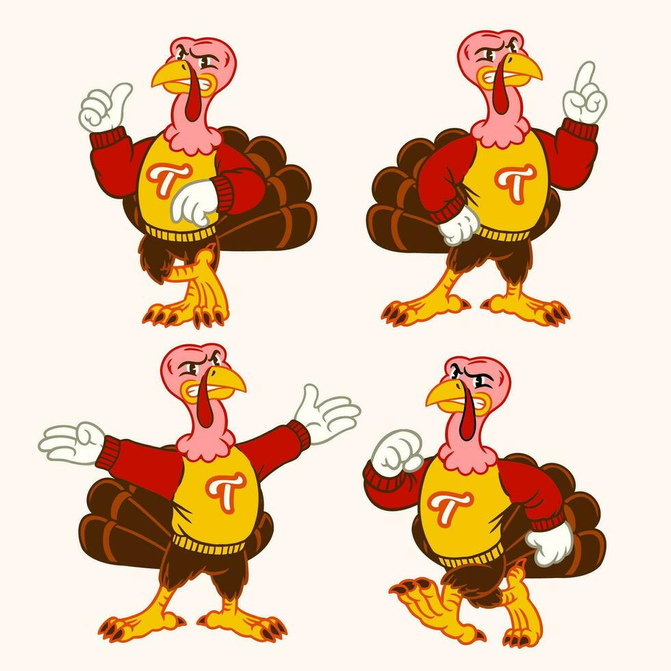 vector conjunto de Turquía deporte mascota en Clásico retro mano dibujado estilo