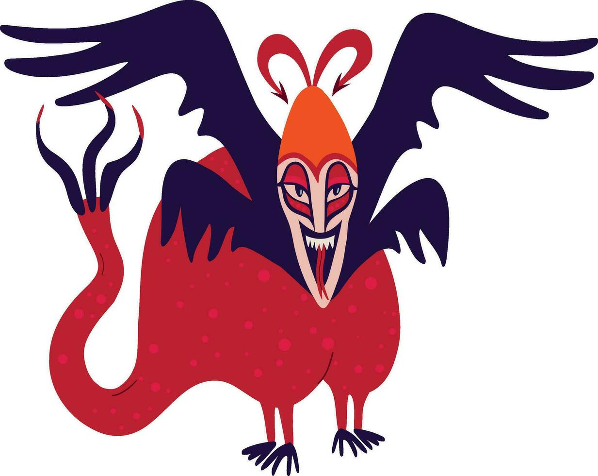 demon with a creepy face. Vibrant bright Strange ugly Halloween character vector