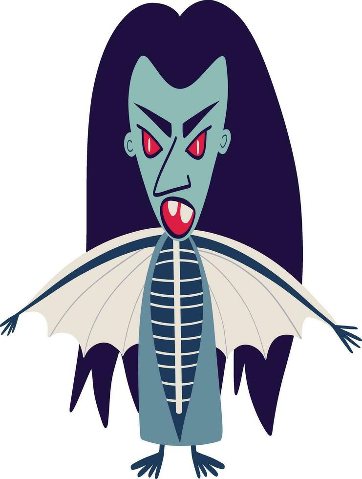 gracioso vampiro con un Siniestro rostro. brillante vibrante Víspera de Todos los Santos personaje en garabatear estilo vector