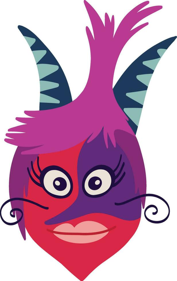 Cartoon Fancy Bird Mask with Horns. comic characters in modern flat hand drawn style vector