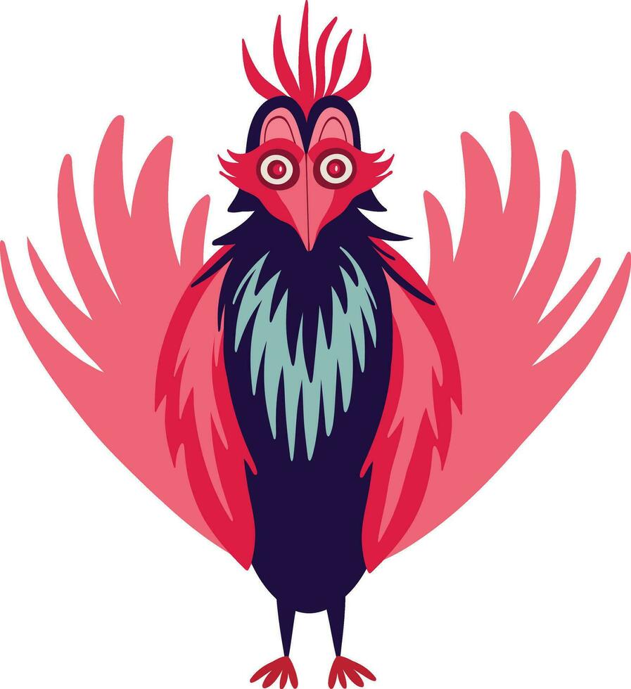 Quirky strange fairy bird. Illustration in modern childish style vector