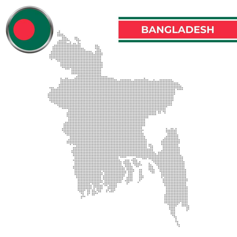 Dotted map of Bangladesh with circular flag vector