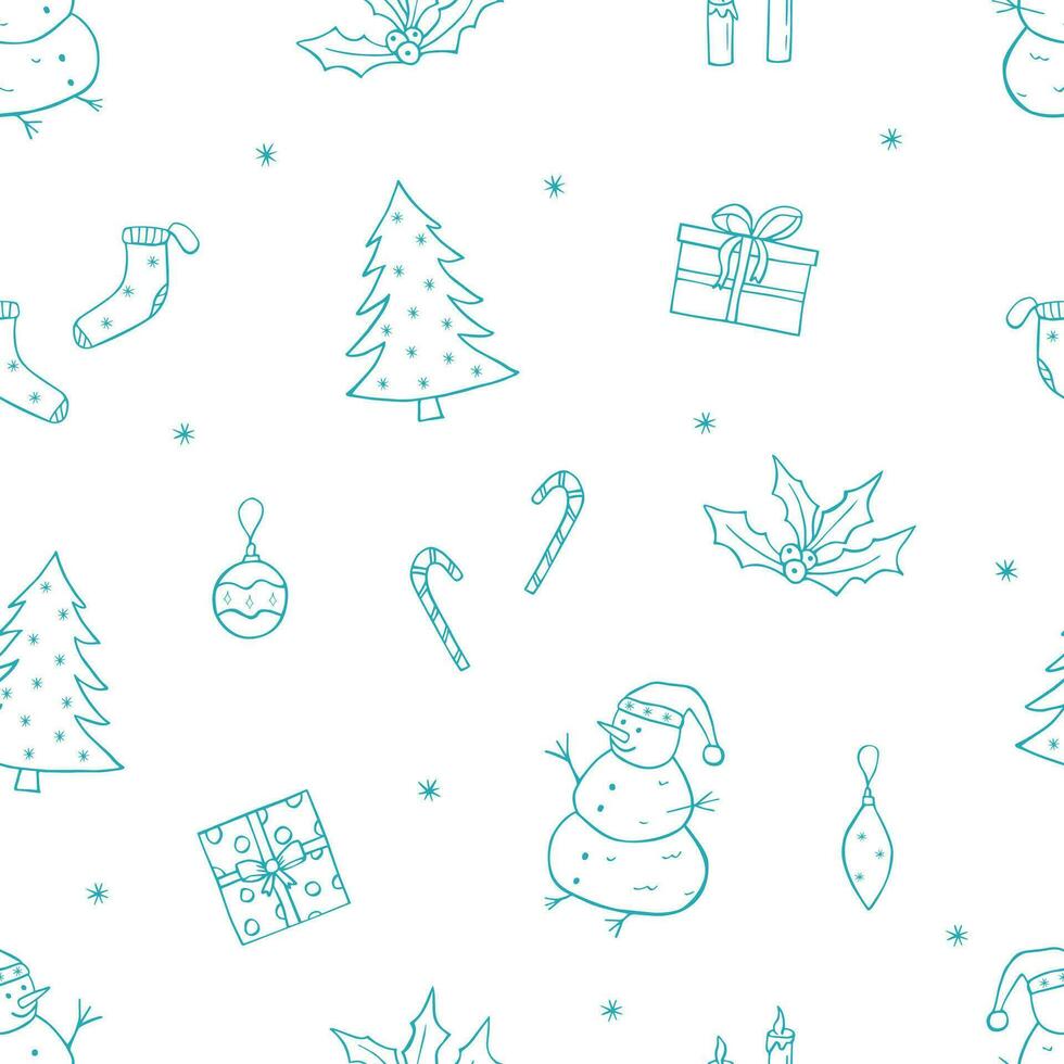 Seamless Pattern Christmas and New Year set of doodle icons. Vector Background wallpaper of cartoon hand draw elements of the symbol of Christmas.