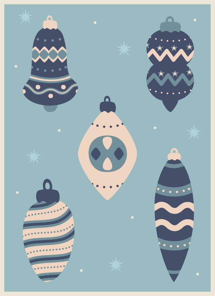 set of Christmas tree toys in blue tones vector