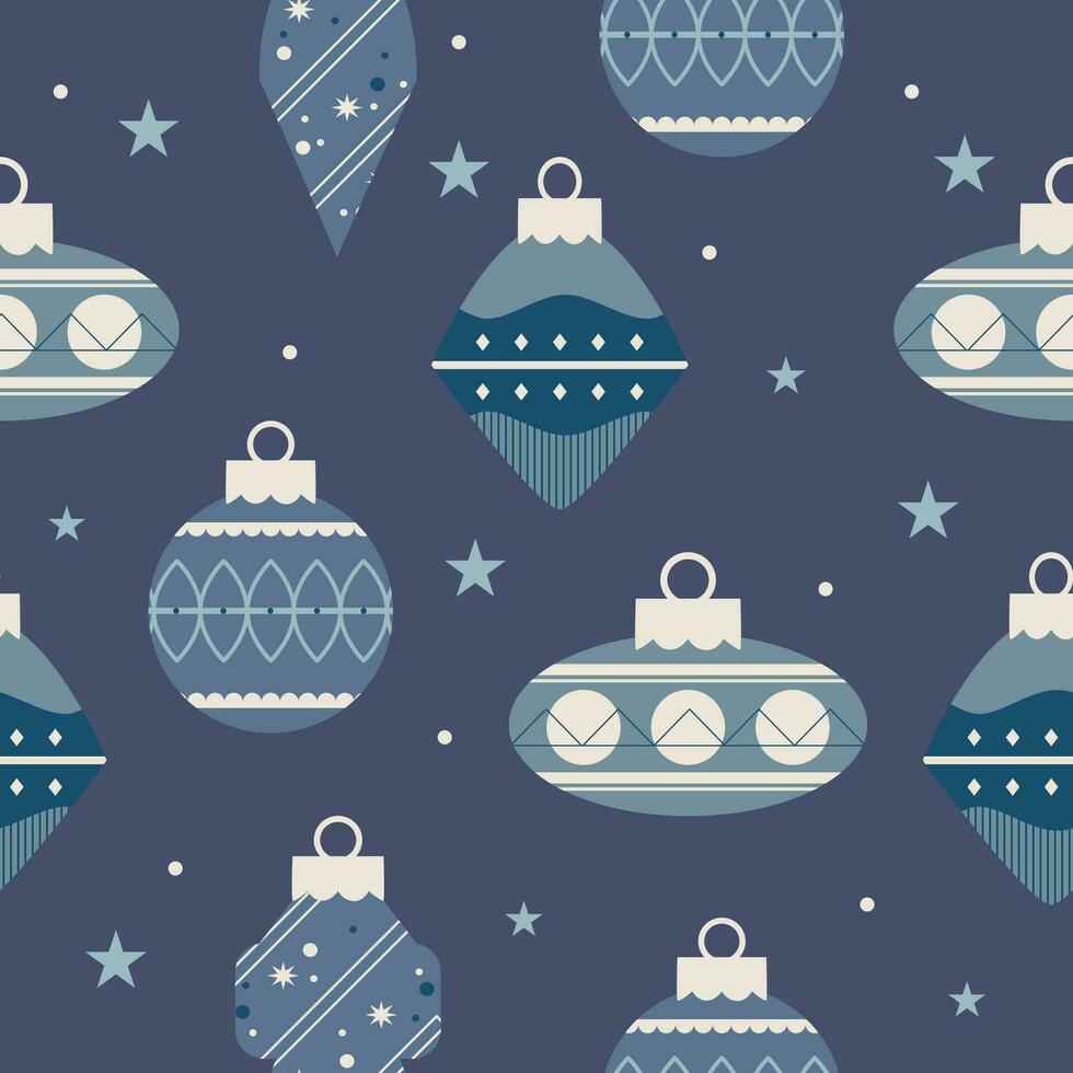 pattern of Christmas tree toys in blue tones vector