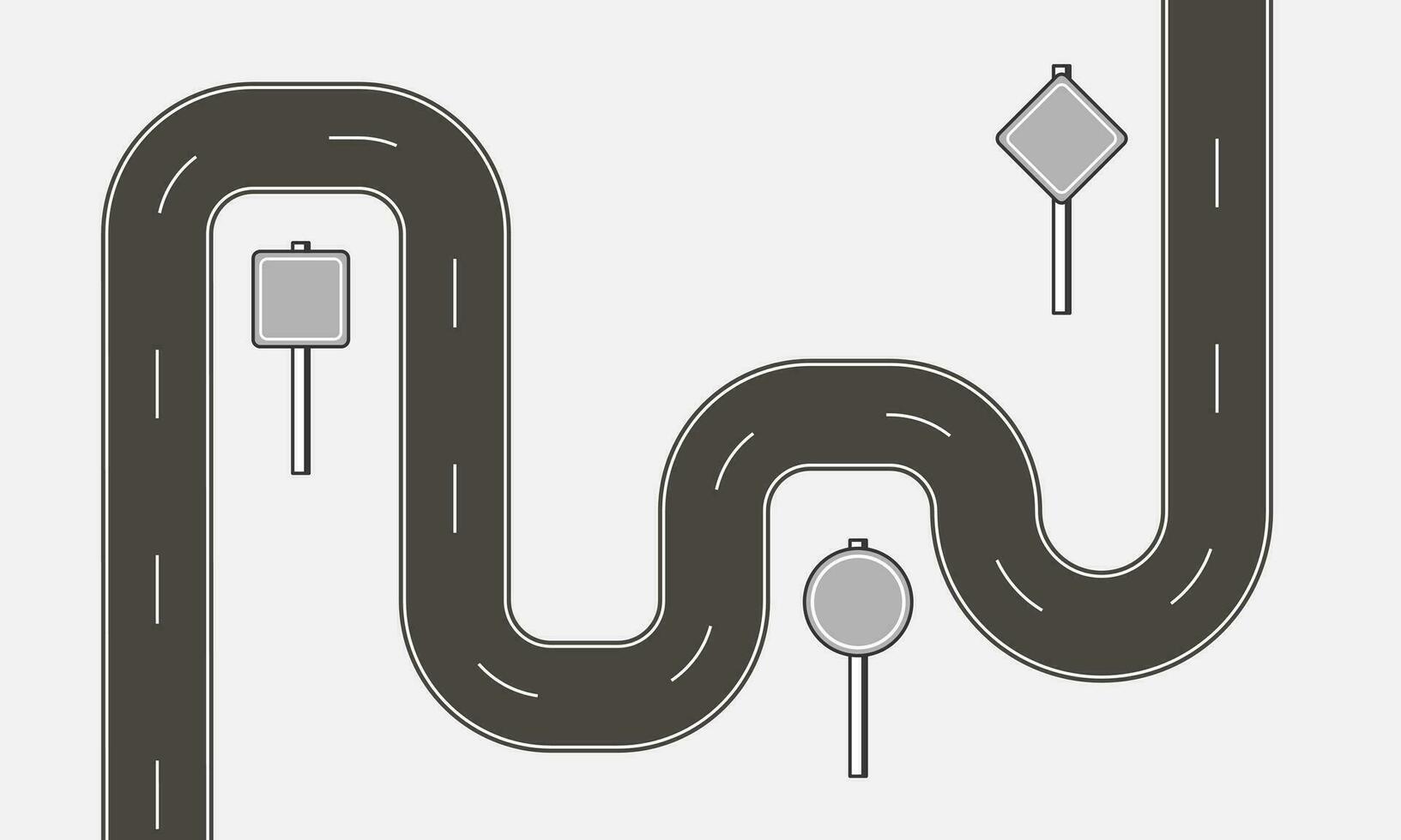 Zigzag highway with road signs. Rules on the streets. Vector
