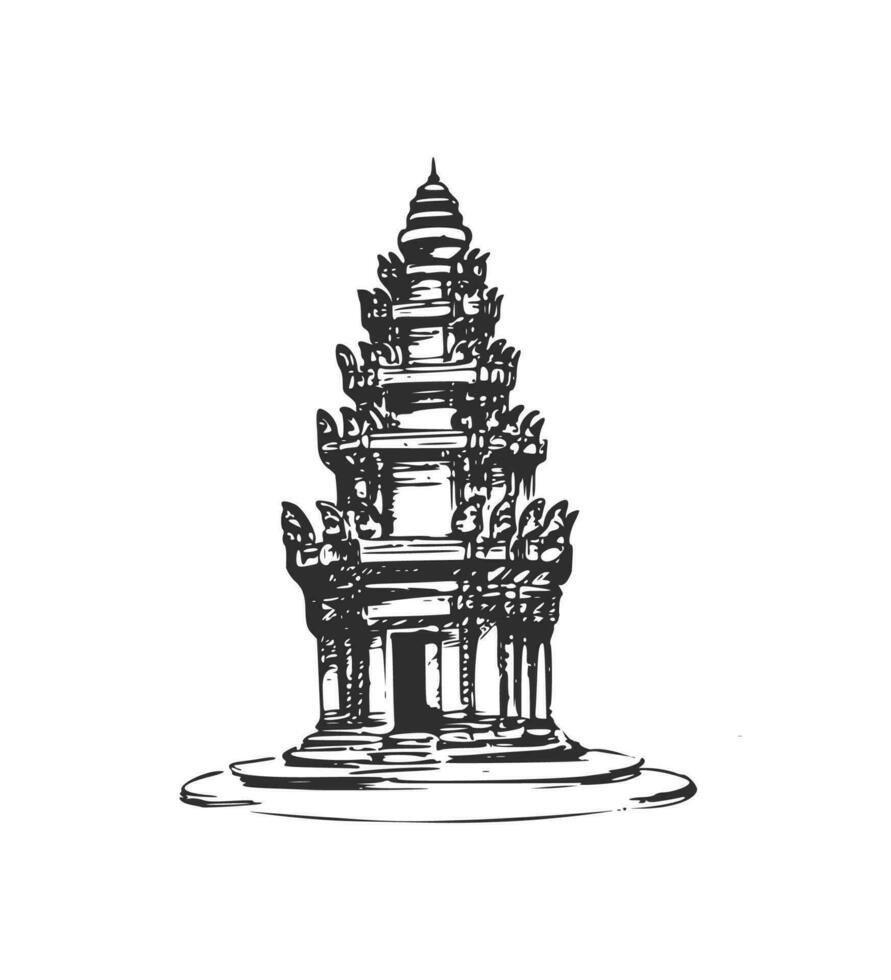 The Independence Monument in Phnom Penh. Hand drawn ink vector illustration.