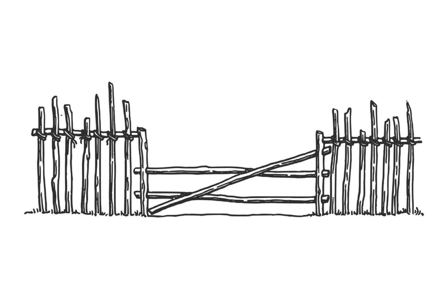 Hand drawn ink illustration of wooden fence. Sketch vector drawing.