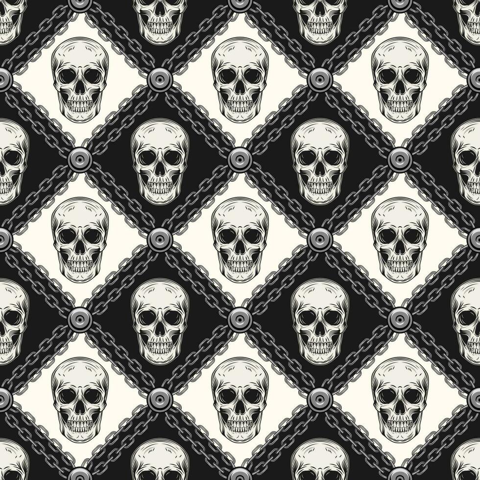 Monochrome geometric pattern with human skulls vector