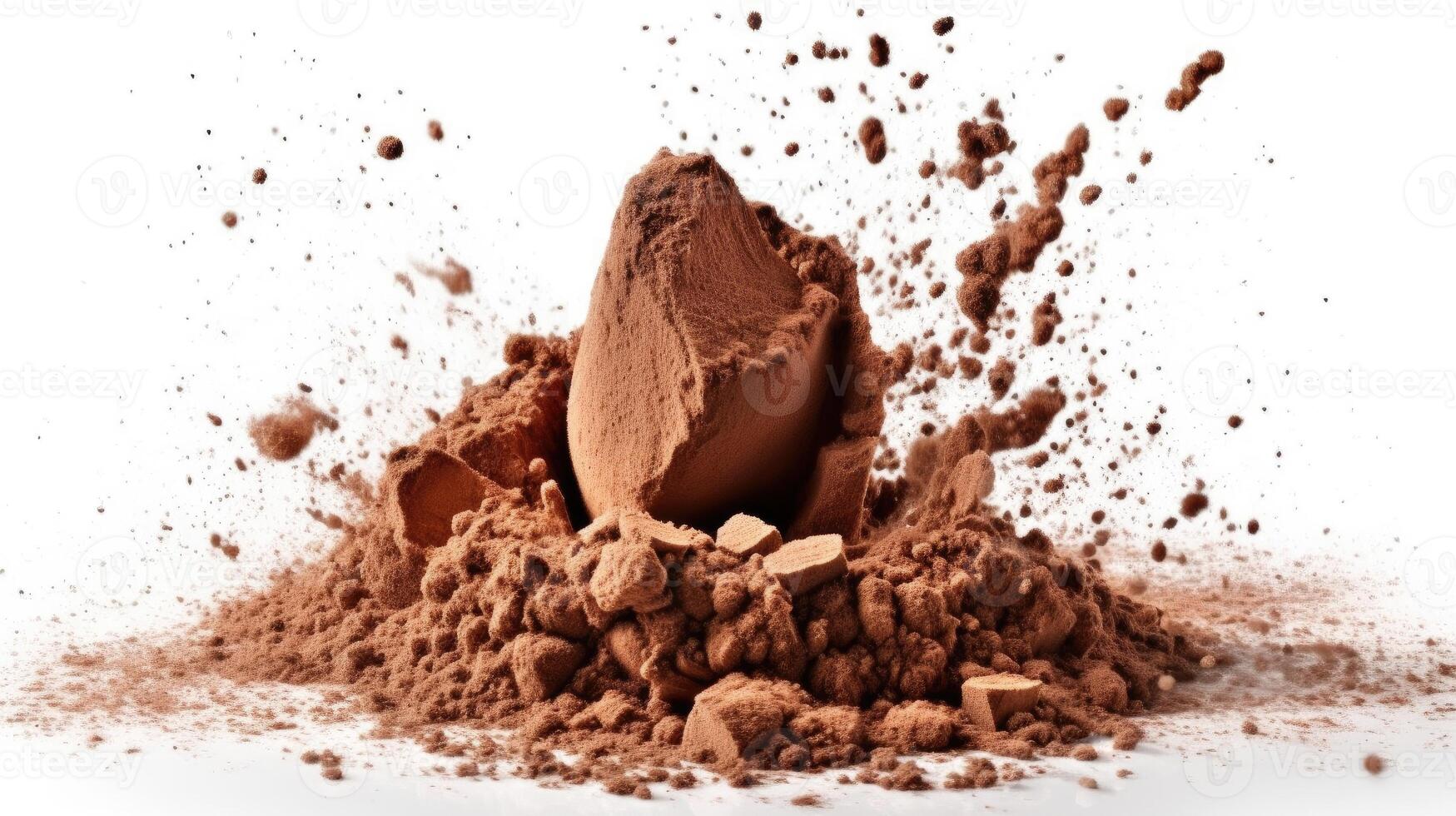 Explosion of cocoa powder with lumps isolated on white background. Generative Ai 28298745 Stock