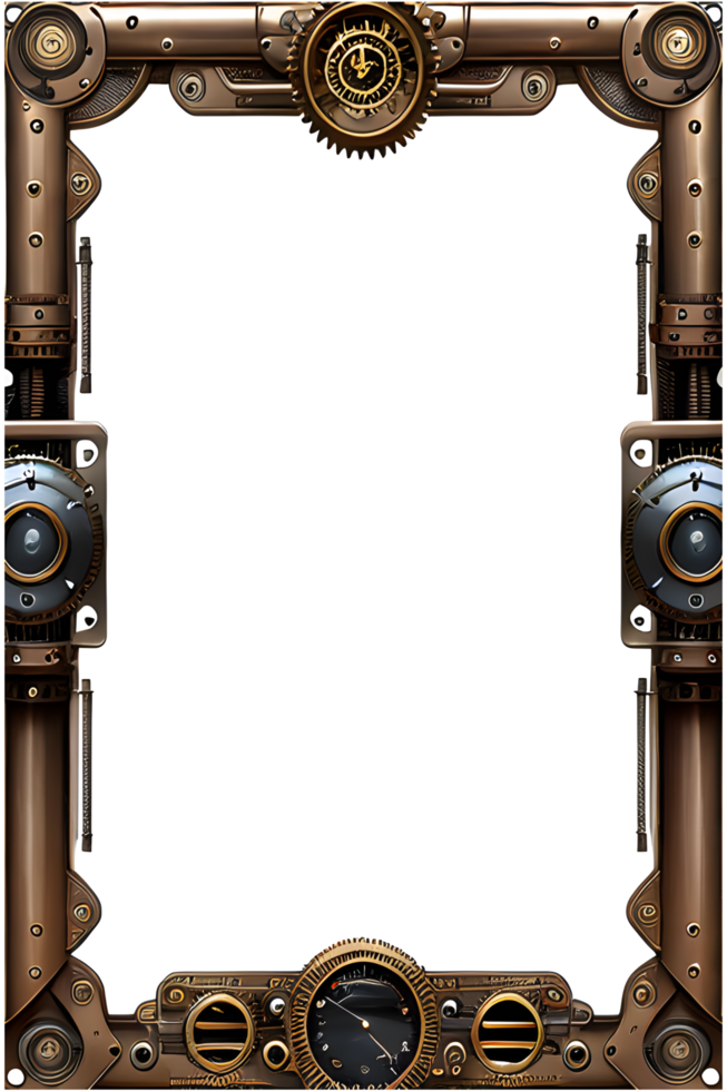 Steam punk Border Frame PNG Transparent Background Ai Generative