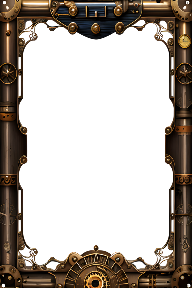 Steam punk Border Frame PNG Transparent Background Ai Generative