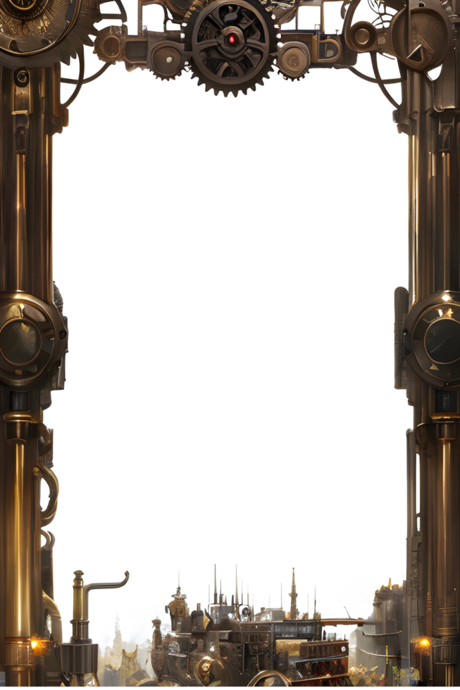 Steam punk Border Frame PNG Transparent Background Ai Generative