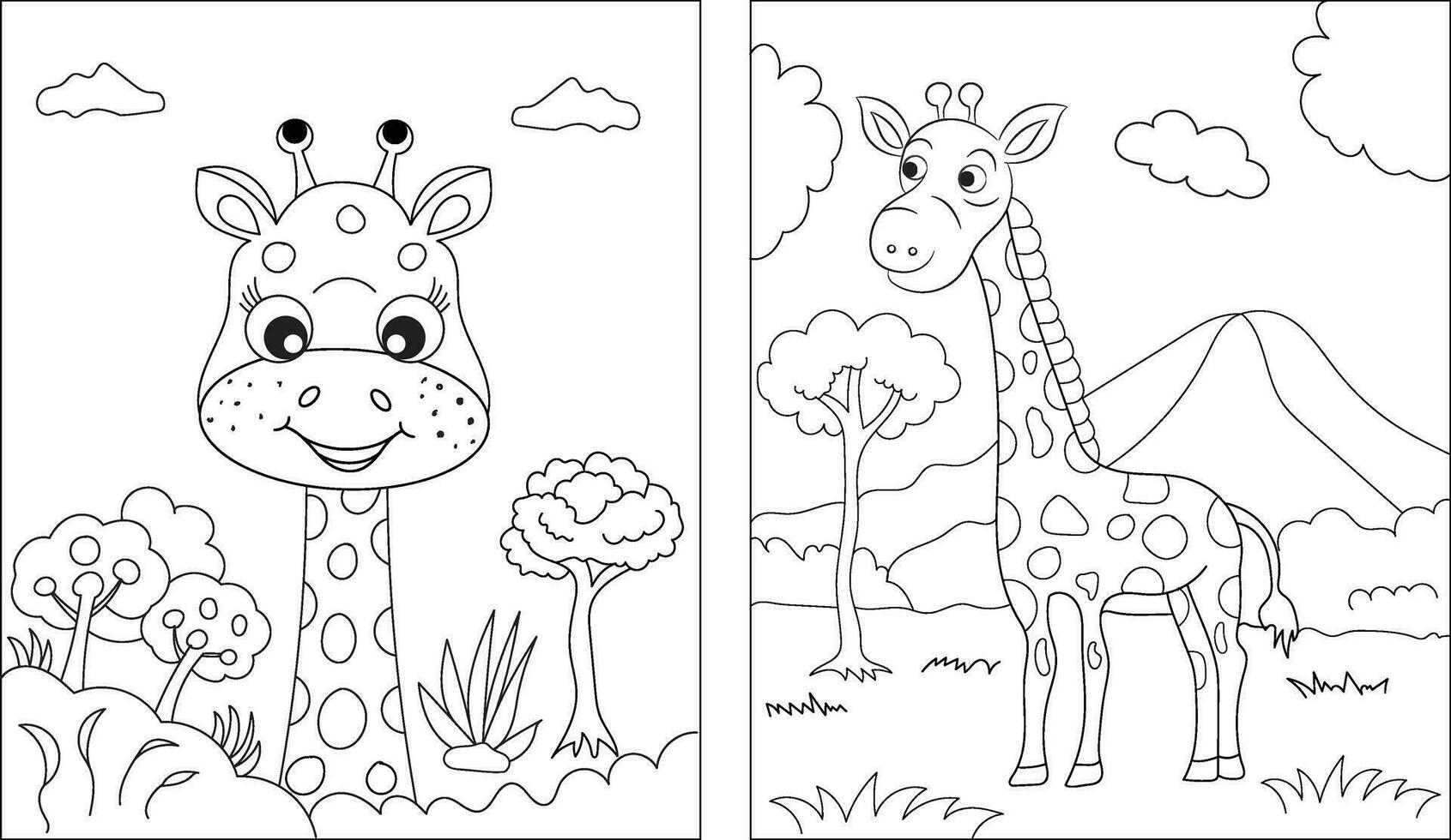 Giraffe cartoon characters isolated on white background. For kids coloring book.n vector