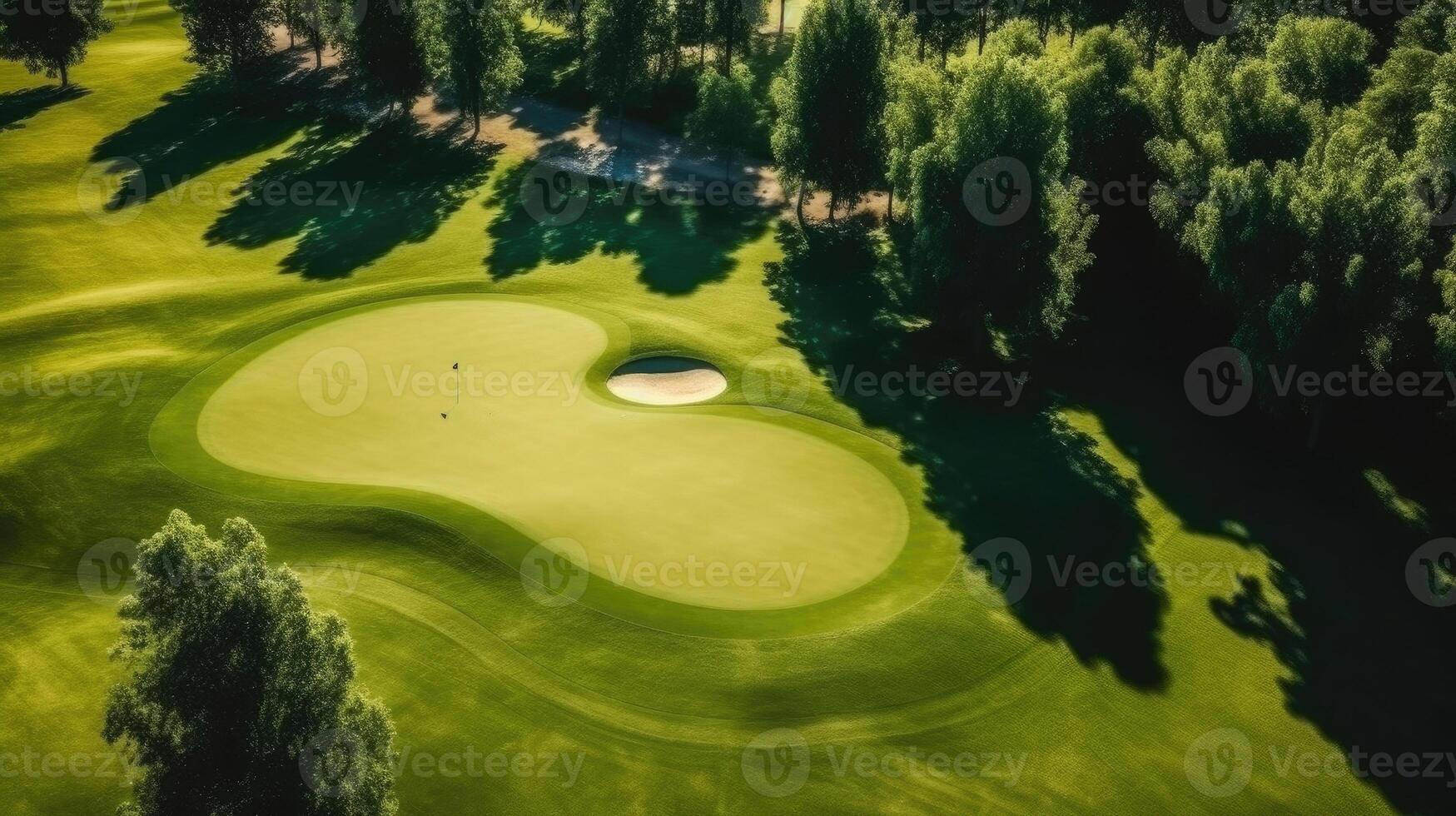Aerial view of Golf Course with putting green. Golf course with a rich