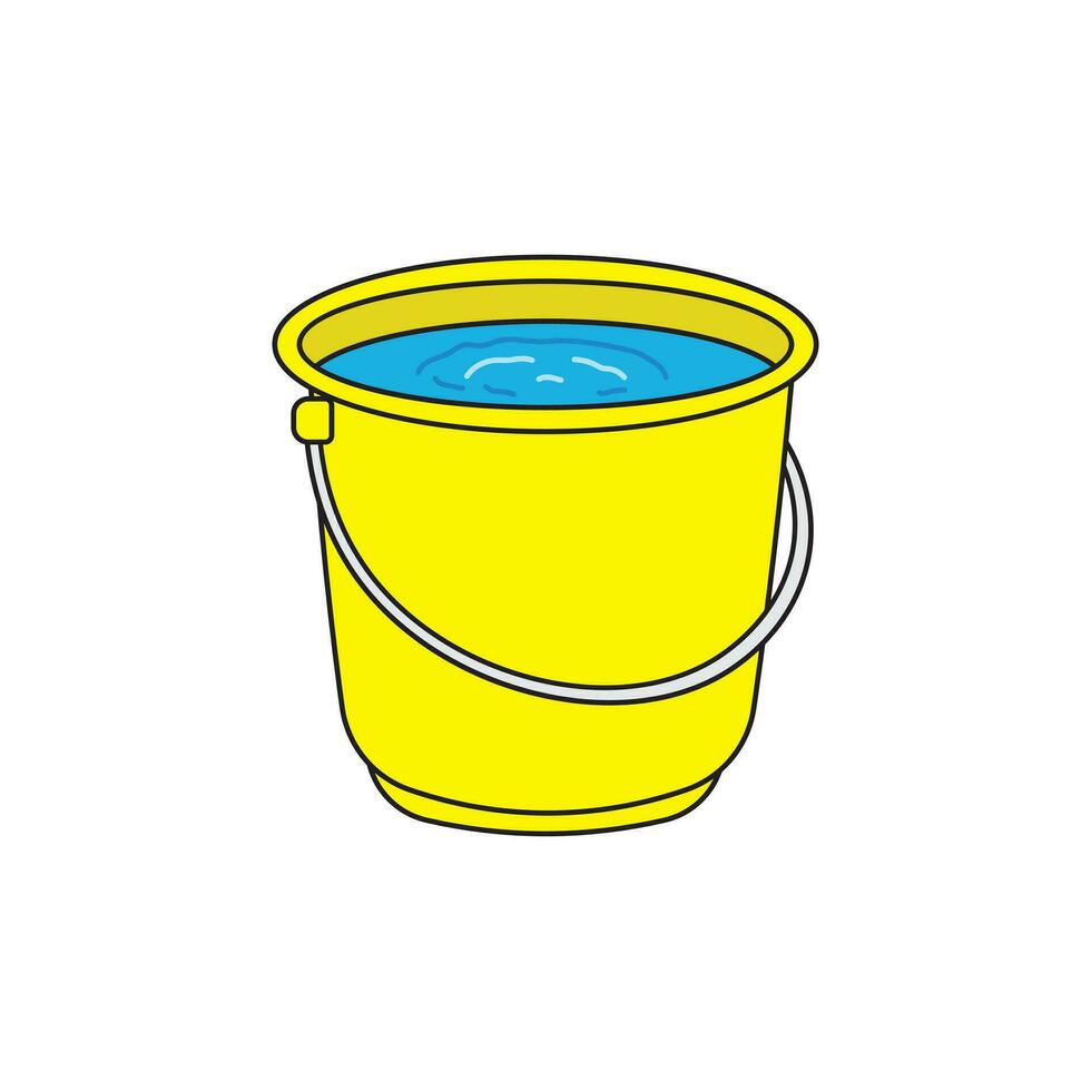 Kids drawing Cartoon Vector illustration bucket with water icon Isolated on White Background