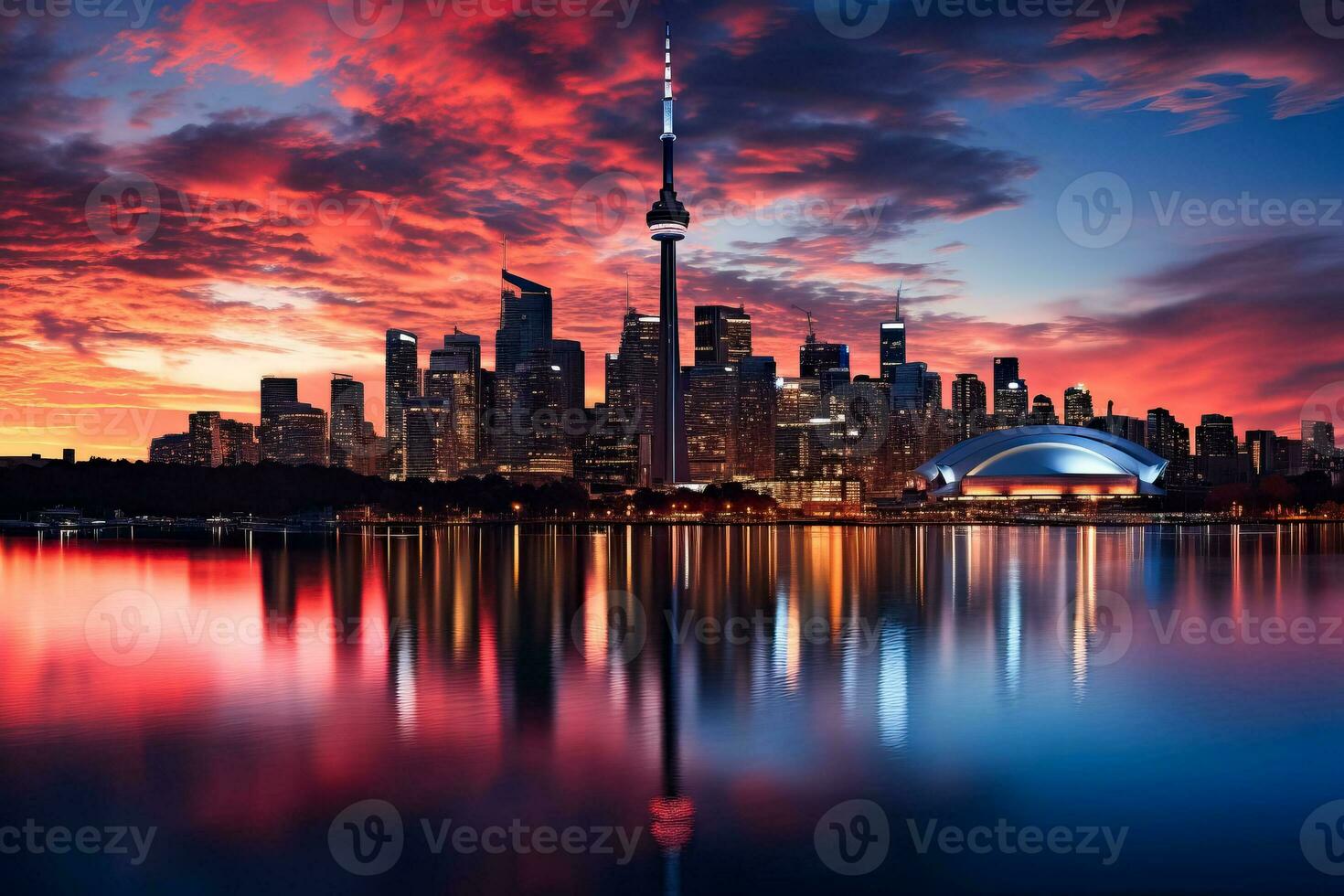 A mesmerizing late autumn cityscape where glistening skyscrapers meet fiery foliage creating a stunning contrast of urban energy and natural beauty photo