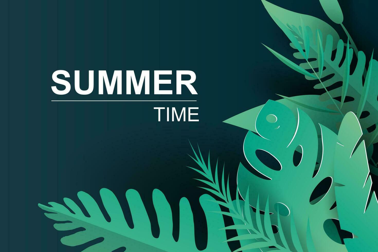 illustration of trends Summer Tropical palm leaves and plants.Digital Paper cut and craft Origami Hawaiian style summertime space for text. Graphic dark green summer season floral background.vector vector