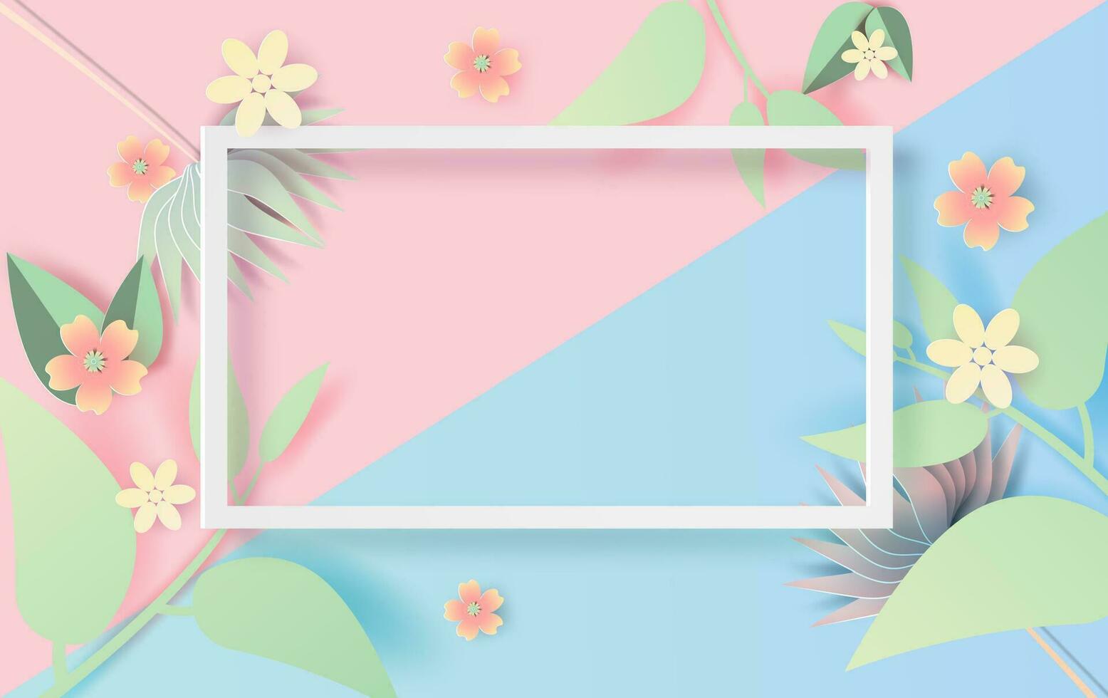 illustration of Floral and leaf rectangle frame with place for text. Spring season with flowers of pastel sweet tone color.Creative design Lovely flowers with colorful by frame.vector illustration vector