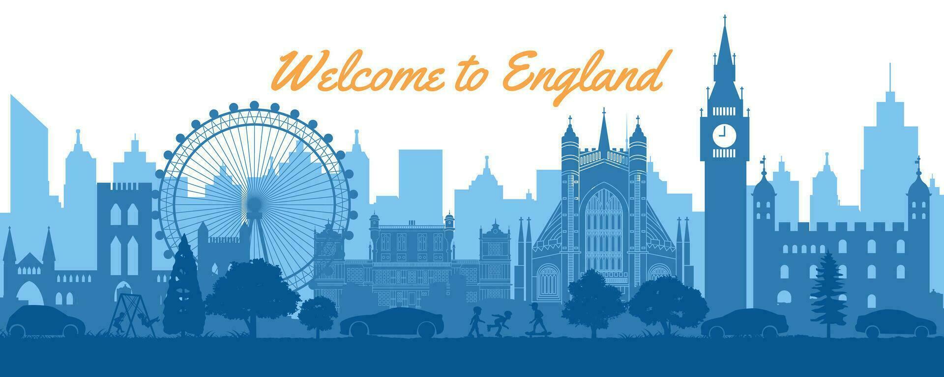 Inglaterra paisaje con famoso puntos de referencia vector