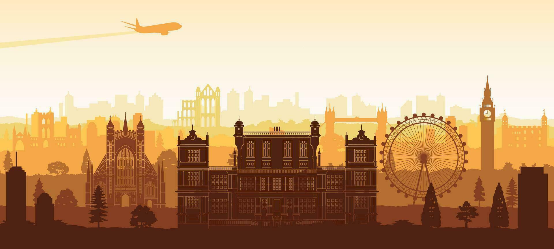England famous landmarks silhouette vector